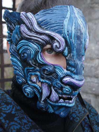 Left side of Blue Oni Resin Mask 