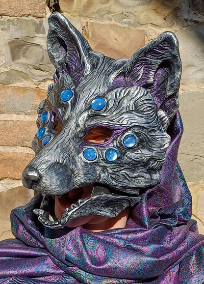 Huli Jing Silver Nogitsune Resin Mask - Ready to Ship