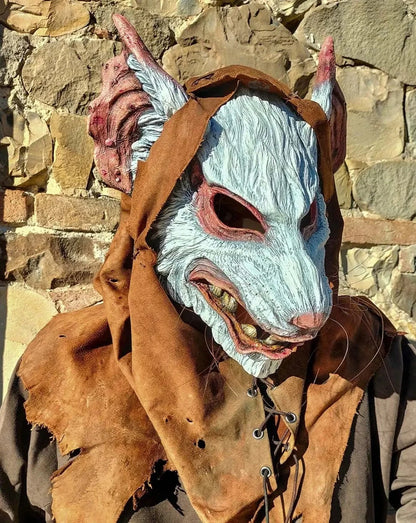 Rat Mask with brown leather hood