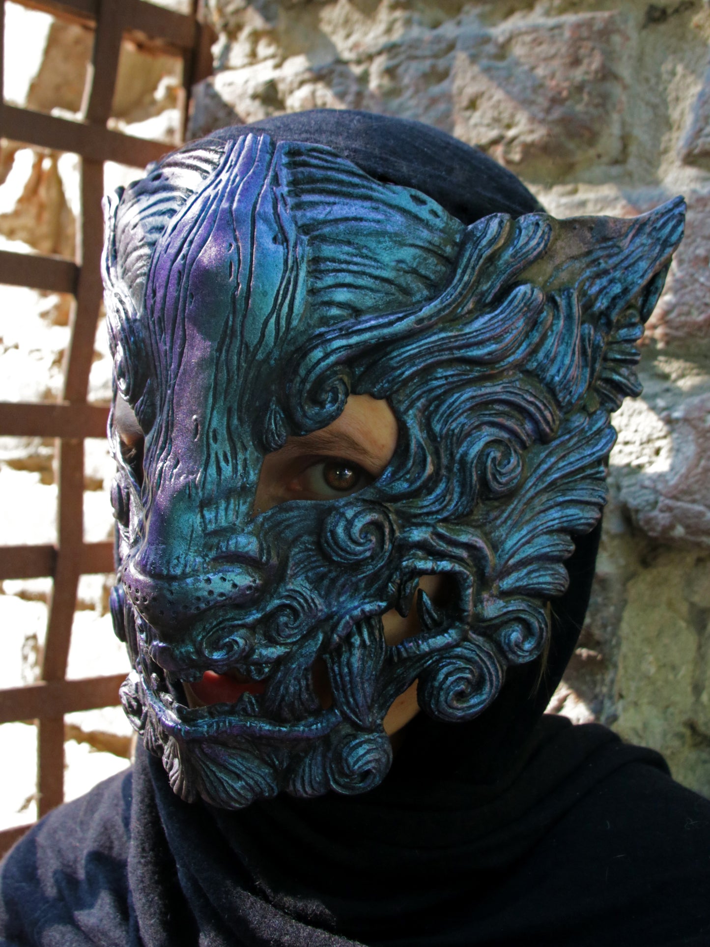 Iridescent purple blue Oni mask - Ready to ship