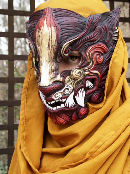 Burgundy Gold Oni mask