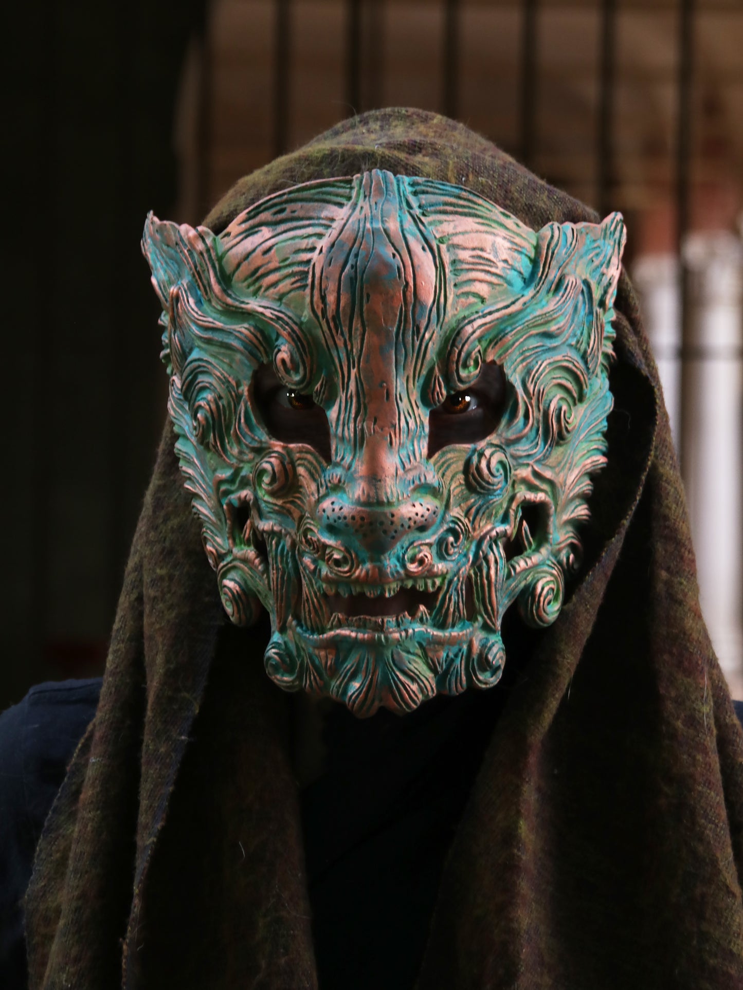 Oxidized copper Oni mask