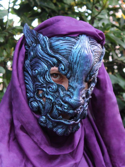 Iridescent purple blue Oni mask - Ready to ship