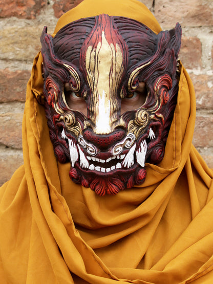 Burgundy Gold Oni mask