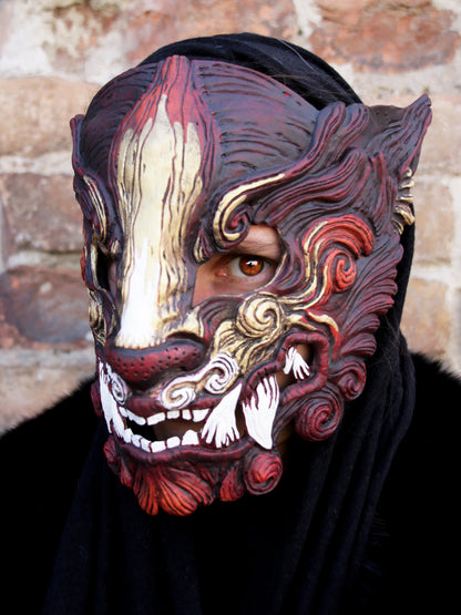 Burgundy Gold Oni mask