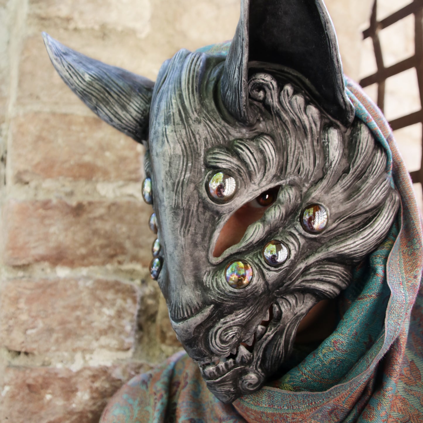 Silver Kitsune Resin Mask