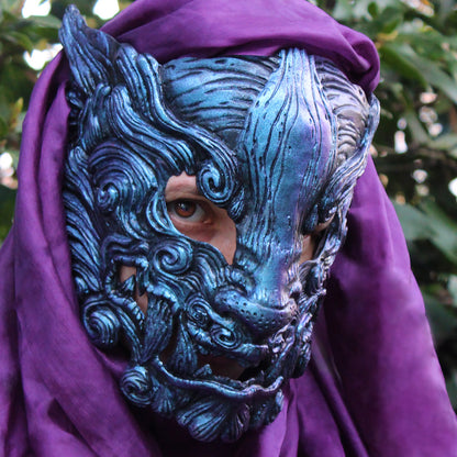 Iridescent purple blue Oni mask - Ready to ship