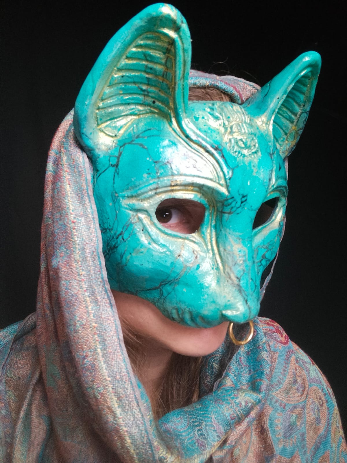 Turquoise Bastet Mask - Ready to ship