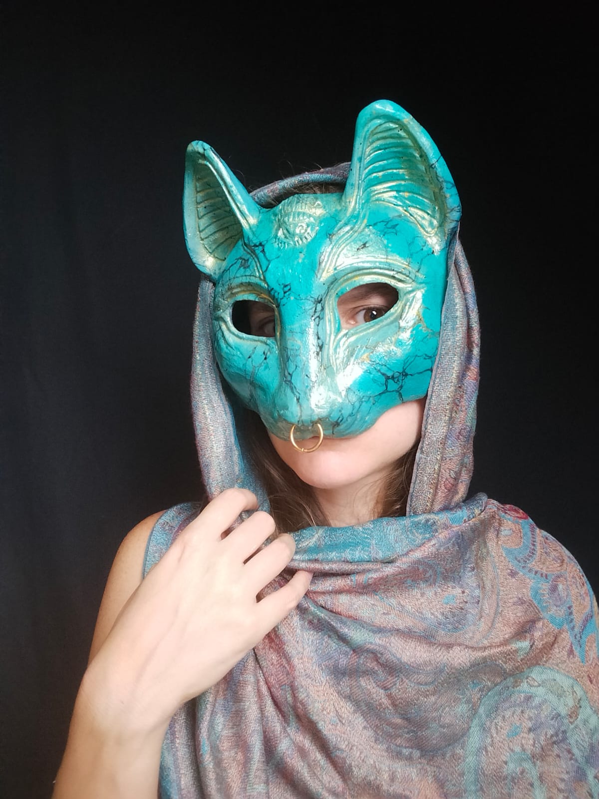 Turquoise Bastet Mask - Ready to ship