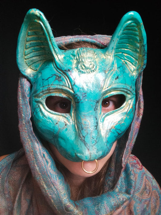 Turquoise Bastet Mask - Ready to ship