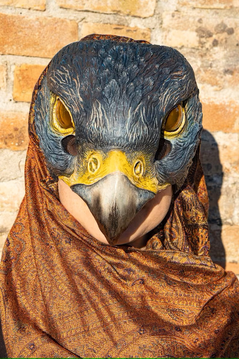 Falcon mask inspired by the colouring of the real animal.